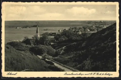 AK Schoorl, Duinlandschap met R. K. Kerk te Catryp