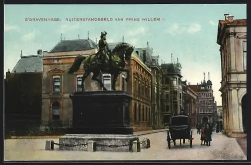 AK `s Gravenhage, Ruiterstandbeeld van Prins Willem I.