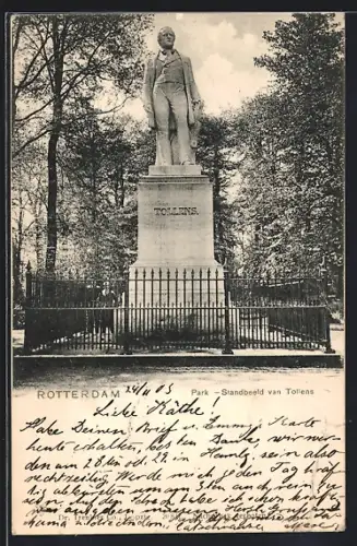 AK Rotterdam, Park, Standbeeld van Tollens