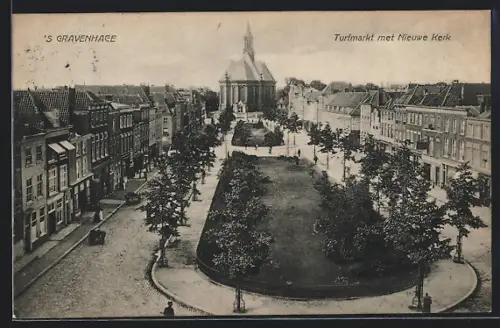 AK `s Gravenhage, Turfmarkt met Nieuwe Kerk