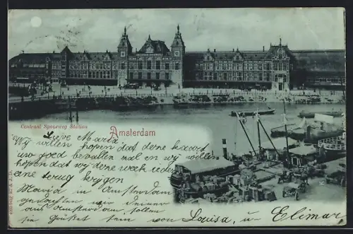 Mondschein-AK Amsterdam, Centraal Spoorweg Station