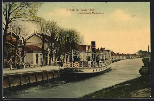 AK Broek in Waterland, Aanlgegplaats Markerboot, Partie mit Dampfer