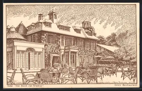 Künstler-AK Naarden, Hotel Het Bosch van Bredius