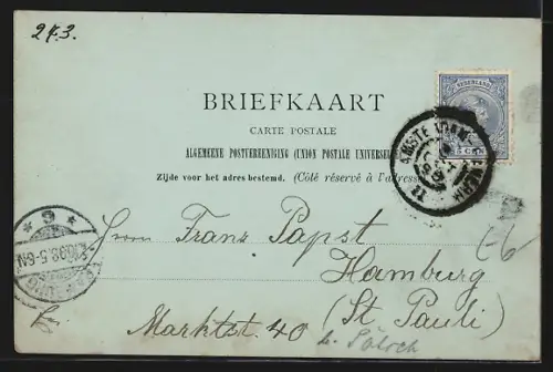 Mondschein-AK Amsterdam, Uferpartie mit Booten