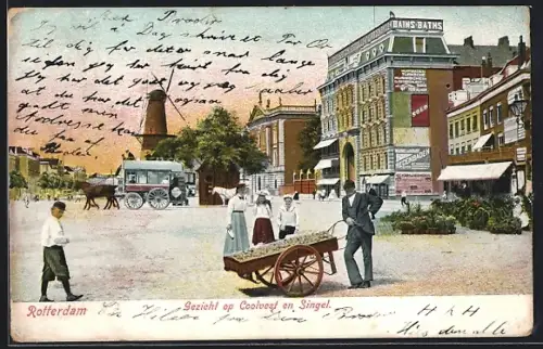 AK Rotterdam, Gezicht op Coolvest en Singel, Windmühle