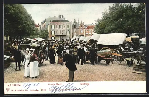 AK Arnhem, Groote Markt, Marktdag