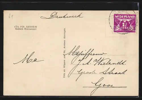 AK Arnhem, ITA 1928, Indisch Restaurant, Ausstellung