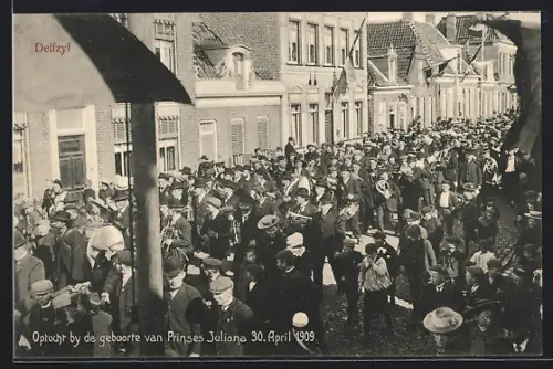 AK Delfzyl, Optocht by de geboorte van Prinses Juliana 30. April 1909