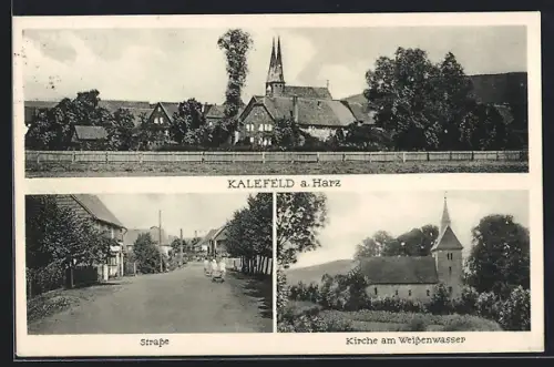 AK Kalefeld a. Harz, Teilansicht, Strassenpartie, Kirche am Weissenwasser