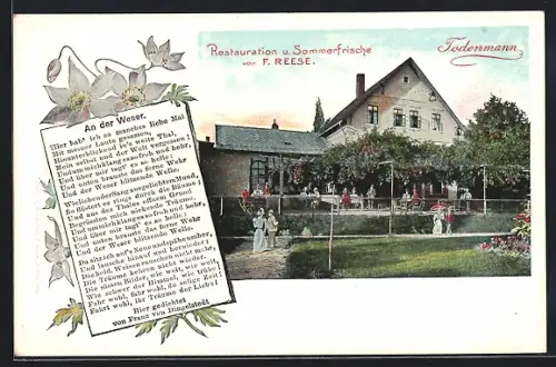 Lithographie Rinteln a. d. Weser, Restaurant Todenmann, Inh. F. Reese, Gartenansicht