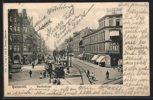 AK Hannover, Strassenbahn in der Goethestrasse