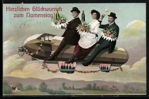 AK Namenstags-Gratulanten reisen mit dem Zeppelin an