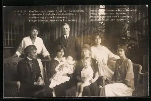 AK Grossherzogin Maria Anna u. Erbgrossherzof Jean von Luxemburg, Prinzen u. Prinzessinnen v. Sachsen, Bayern, Gruppenbild