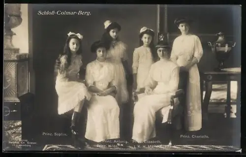 AK Prinzessinnen Sophie, Antonia, Hilda und Elisabeth von Luxemburg auf Schloss-Colmar-Berg