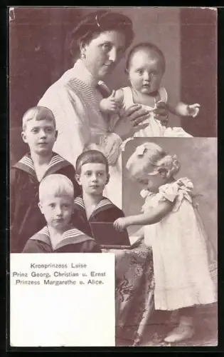 AK Kronprinzess Luise von Sachsen mit Prinz Georg, Christian und Ernst