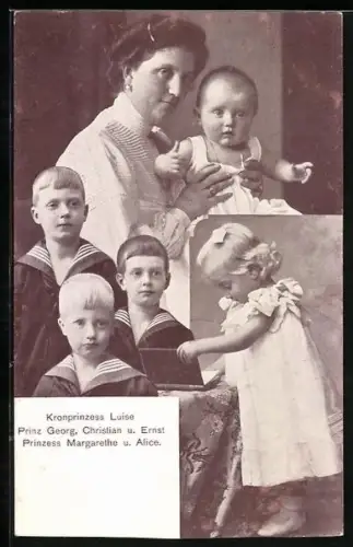 AK Kronprinzess Luise von Sachsen mit Prinz Georg, Christian und Ernst