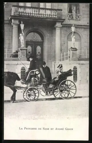 AK Prinzessin Luise von Sachsen mit Andre Giron in einer Kutsche