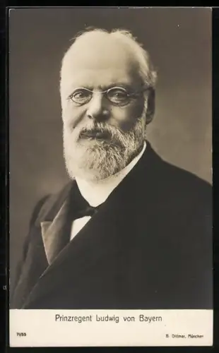 AK Prinzregent Ludwig von Bayern, Portrait im Anzug mit Brille