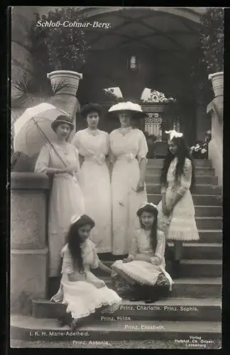 AK Schloss-Colmar-Berg, Prinzessinnen von Luxemburg auf einer Freitreppe