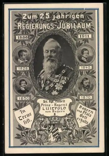 AK Prinzregent Luitpold, Portraits von 1828, 1840, 1850, 1870 und 1912