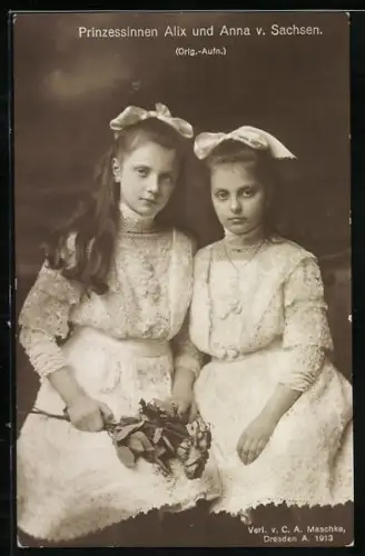 AK Prinzessinnen Alix und Anna von Sachsen mit Schleifen im Haar
