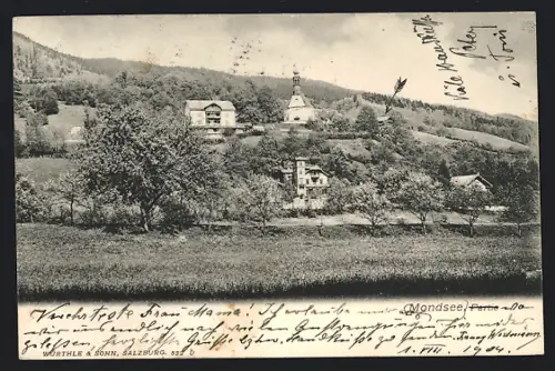 AK Mondsee, Ortspartie mit Kirche