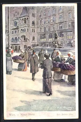 Künstler-AK Richter: Wien I, Neuer Markt, Brunnen an der Kapuzinerkirche