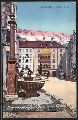 AK Innsbruck, Gasthaus Goldenes Dachl mit Brunnen