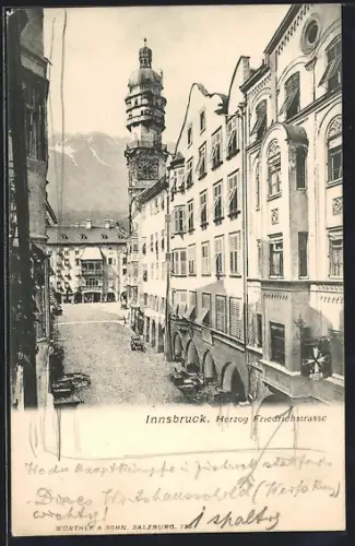 AK Innsbruck, Herzog Friedrichstrasse mit Bergen