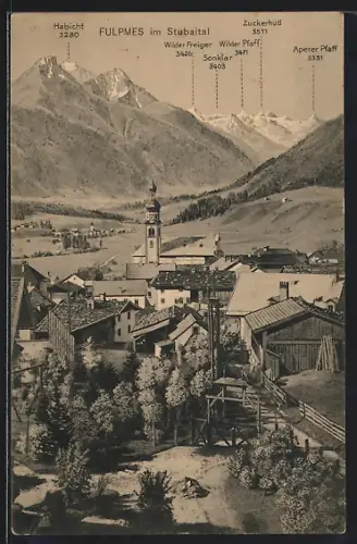 AK Fulpmes, Ortsansicht mit Berge im Hintergrund