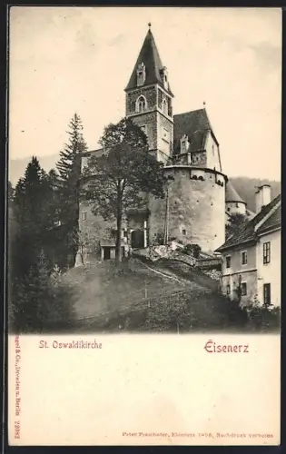 AK Eisenerz, Blick hoch zur St. Oswaldikirche