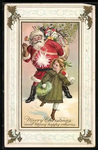 Künstler-AK Ein Kind hat den Weihnachtsmann mit einem Schneeball beworfen, Merry Christmas