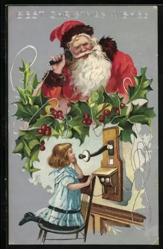 Künstler-AK Der Weihnachtsmann empfängt den Anruf eines Kindes