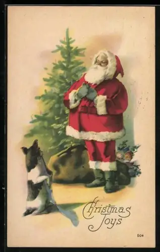 Künstler-AK Der Weihnachtsmann bringt einem Hund seine Geschenke