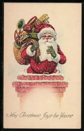 Künstler-AK Der Weihnachtsmann bei einem Schornstein
