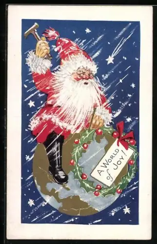 Künstler-AK Weihnachtsmann reitet auf dem Erdball, A World of Joy