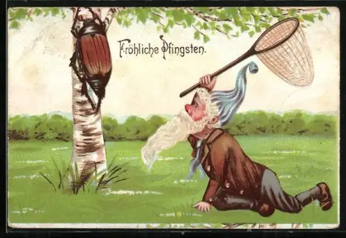 Lithographie Zwerg will einen riesigen Maikäfer fangen, Pfingsten