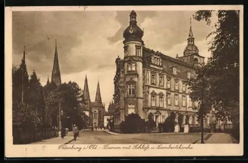AK Oldenburg i. Old., Damm mit Schloss und Lambertikirche