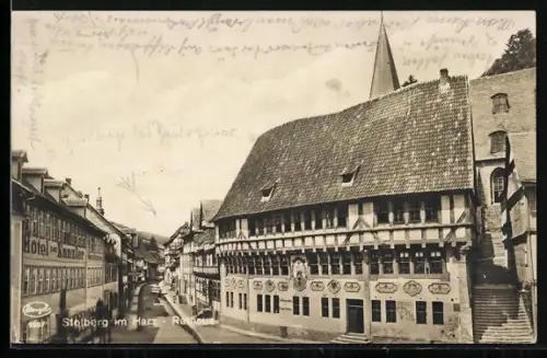 AK Stolberg im Harz, Rathaus mit Strassenpartie