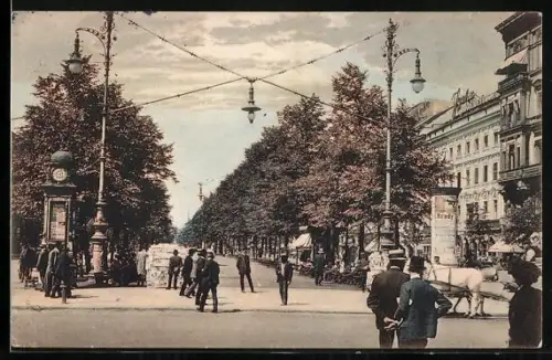 AK Berlin, Unter den Linden, Mittelpromenade an der Friedrichstrasse
