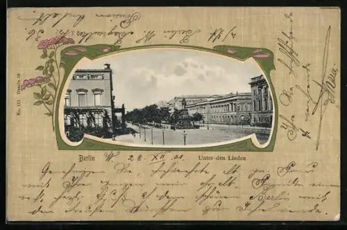 AK Berlin, Unter den Linden mit Denkmal