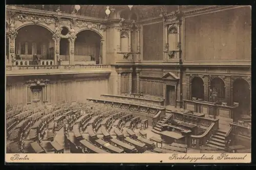 AK Berlin-Tiergarten, Reichstagsgebäude, Plenarsaal, Innenansicht