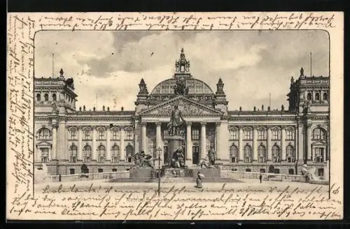 AK Berlin, Reichstagsgebäude und Bismarckdenkmal