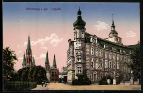 AK Oldenburg i. Gr., Schloss, Im Hintergrund Kirche