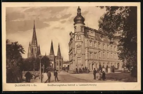 AK Oldenburg i. Gr., Grossherzogliches Schloss und Lamberti-Kirche