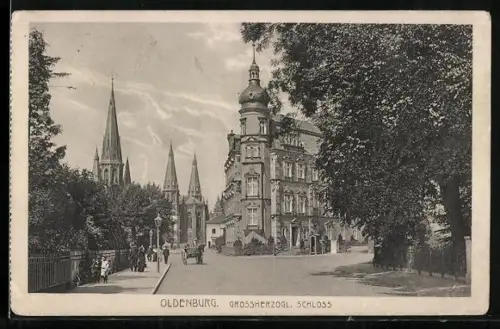 AK Oldenburg / Gr., Strassenpartie am Grossherzogl. Schloss