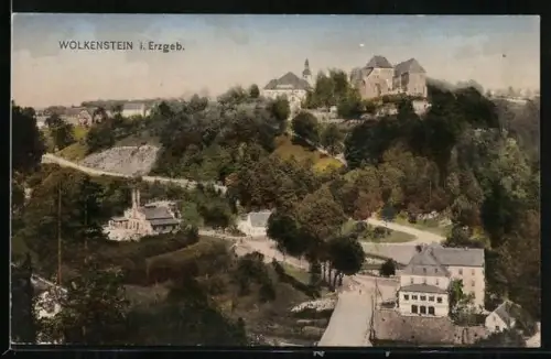 AK Wolkenstein i. Erzgeb., Schloss, Kirche und Ortsansicht
