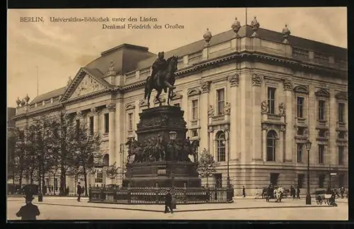 AK Berlin, Universitäts-Bibliothek unter den Linden, Denkmal Friedrich des Grossen