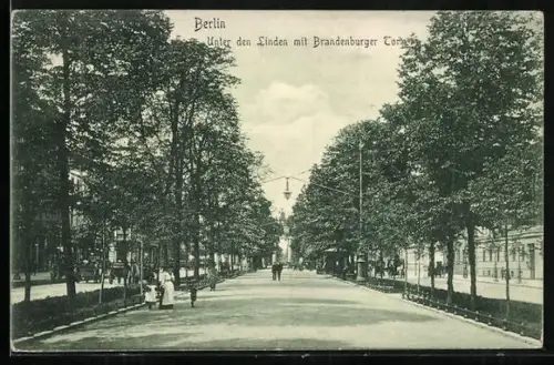 AK Berlin, Unter den Linden, Brandenburger Tor