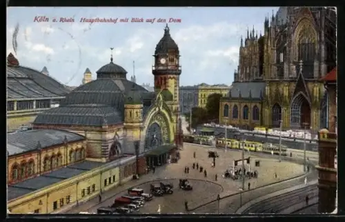 AK Köln a. Rhein, Hauptbahnhof, Dom, Strassenbahn